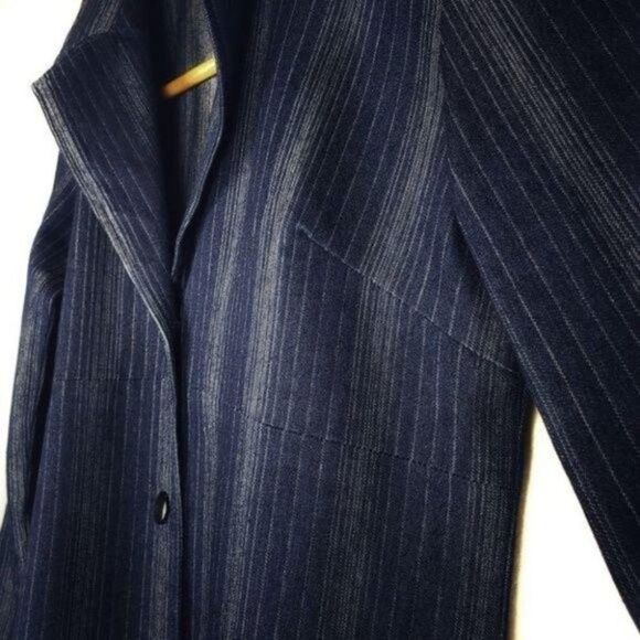 Denim Long Trench Coat Women’s – Notched Collar Casual Jean Coat - Picture 3 of 7